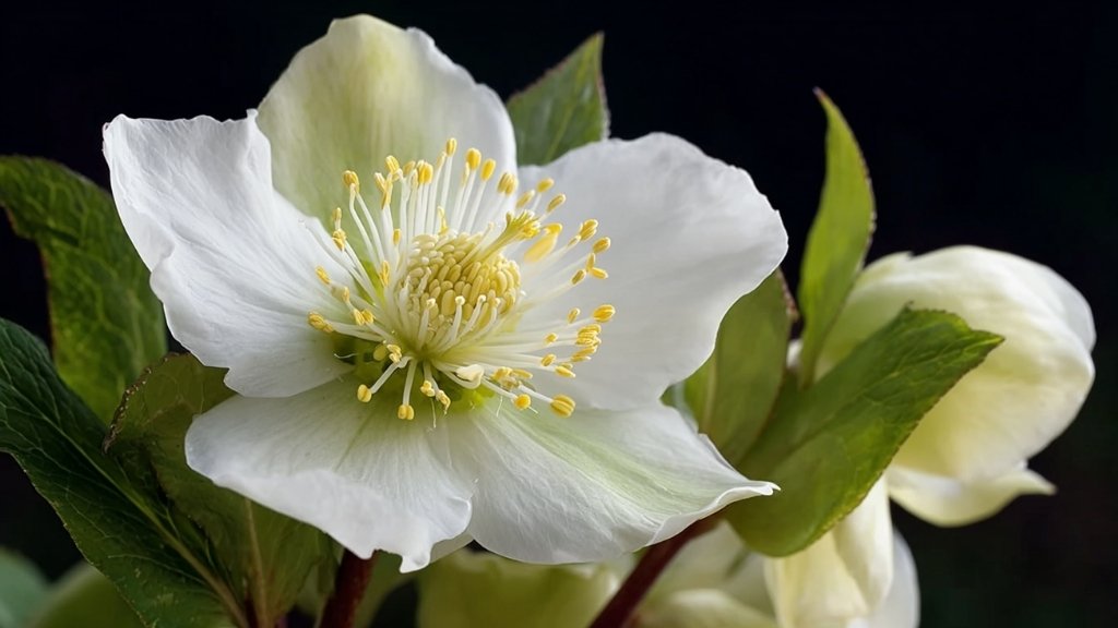 Krupni cvet božićne ruže (Helleborus niger) sa karakterističnim belim laticama