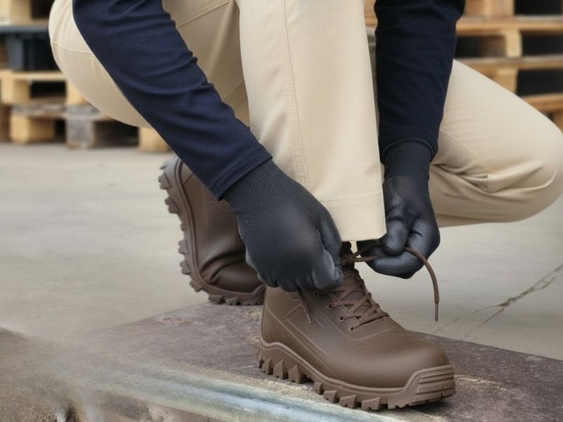 čovek obuva radne cipele