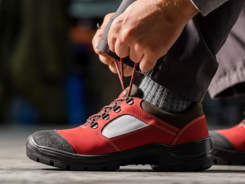 osoba obuva radne cipele crveno sive boje