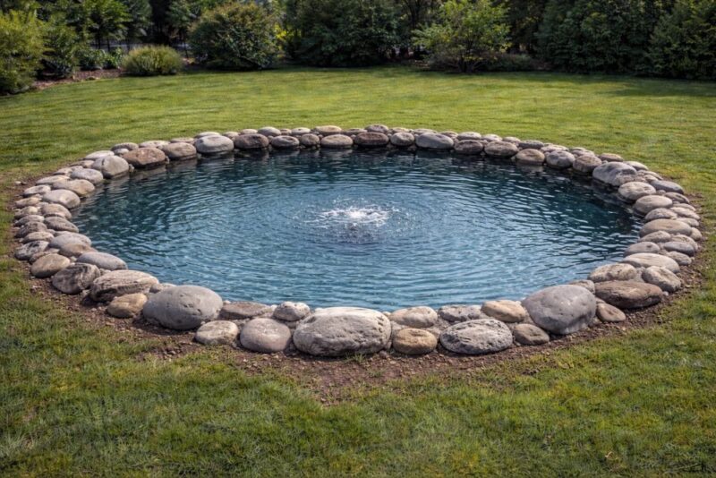 Dvorišni ribnjak sa fontanom koja pokreće vodu i sprečava stagnaciju