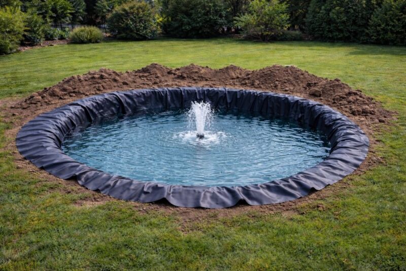 Dvorišni ribnjak sa fontanom koja obezbeđuje kretanje vode